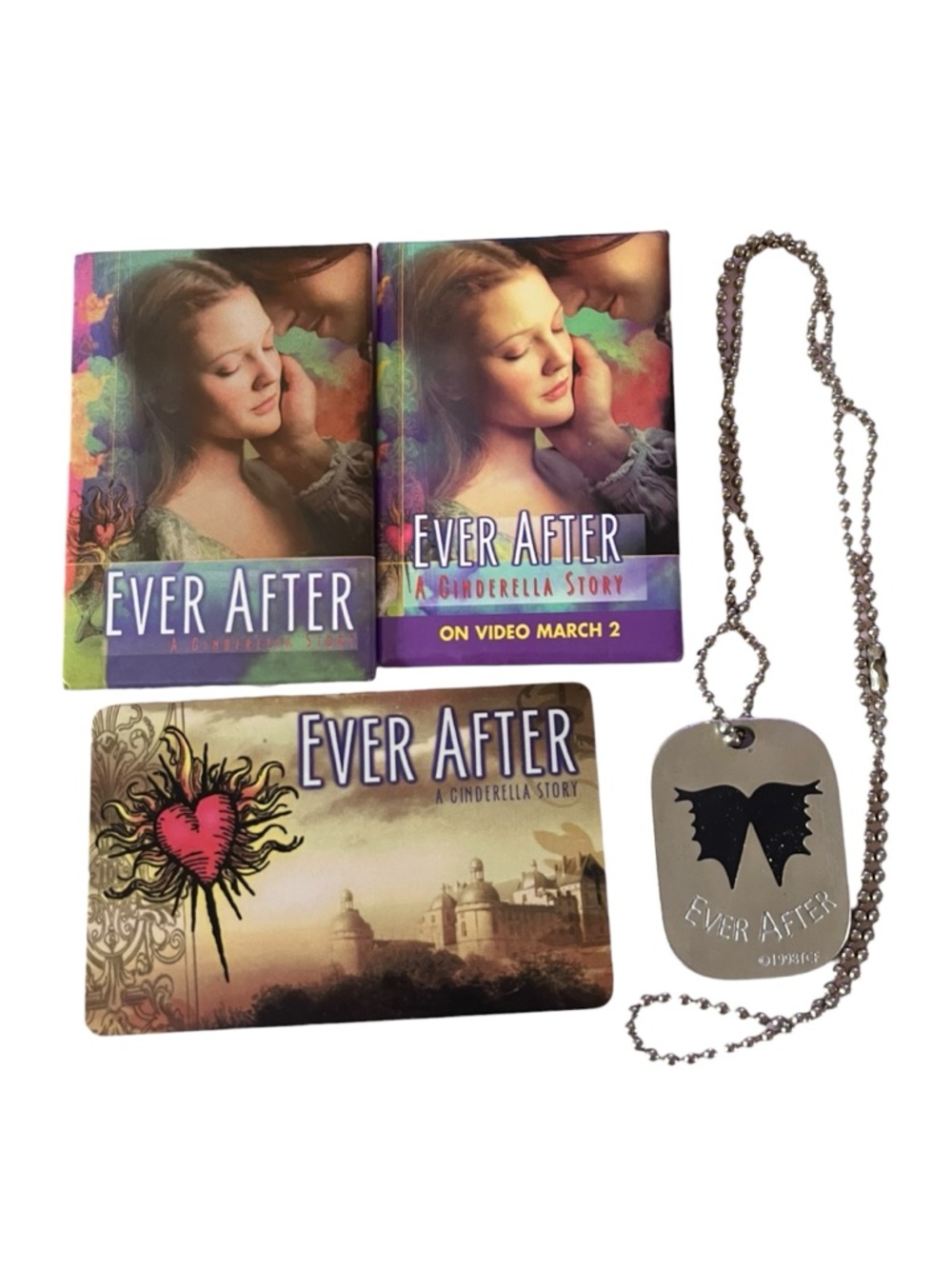 Ever After Promo Lot 1998 Drew Barrymore Pins Necklace Calling Card RARE